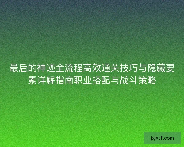 最后的神迹全流程高效通关技巧与隐藏要素详解指南职业搭配与战斗策略